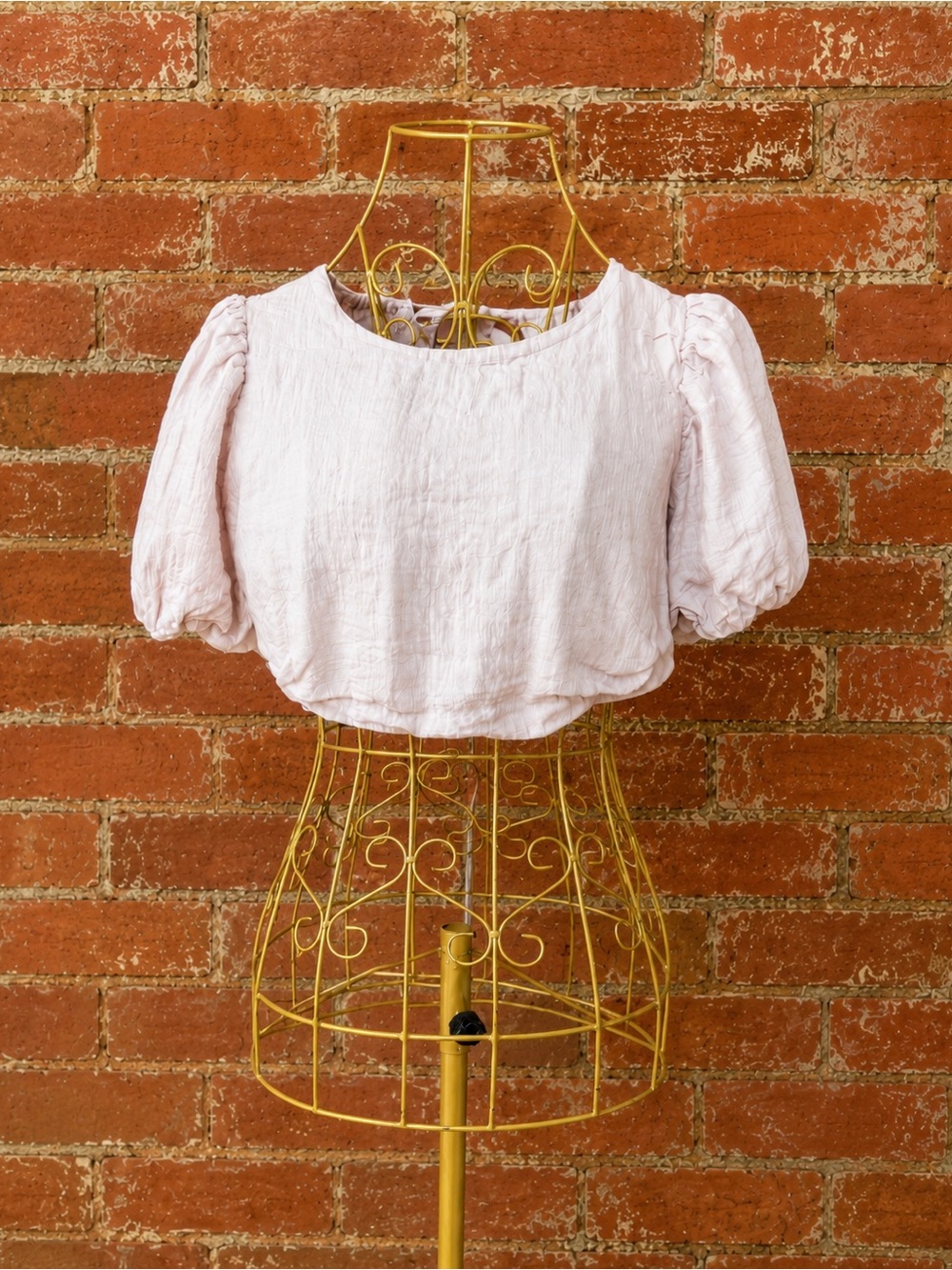 ASTR The Label 100% Linen Puff Sleeve Open Back Crop Top